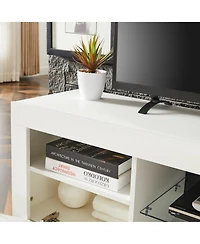 Slickblue Sleek White Modern Tv Stand with Led Lighting – Glossy Finish for Living Room, Lounge, or Bedroom