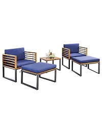 Sugift 5 Piece Patio Acacia Wood Chair Set with Ottomans and Coffee Table