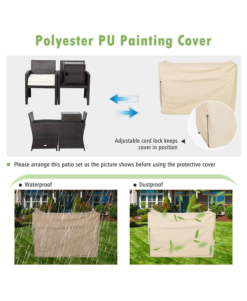 Sugift 3 Pieces Patio Wicker Furniture Set with Storage Table and Protective Cover