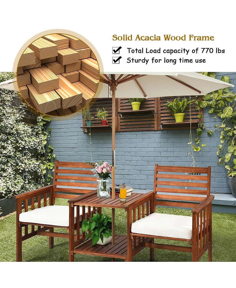 Sugift 3 Pieces Outdoor Patio Table Chairs Set Acacia Wood Loveseat