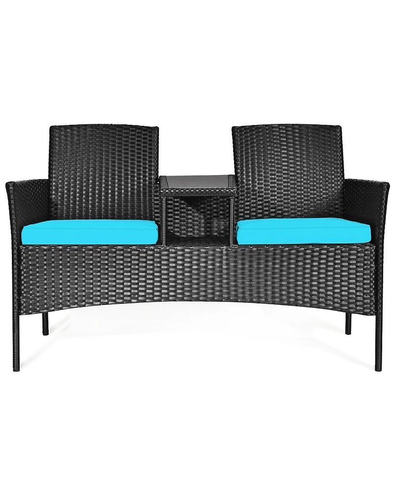Sugift Wicker Patio Conversation Furniture Set with Removable Cushions and Table