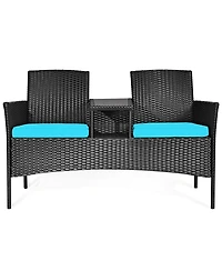 Sugift Wicker Patio Conversation Furniture Set with Removable Cushions and Table