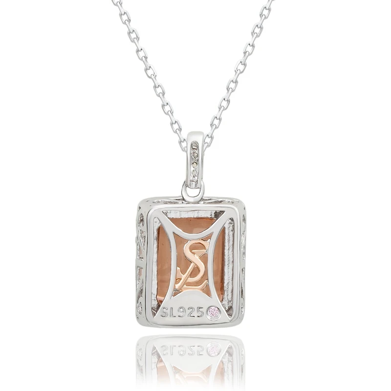 Suzy Levian New York Sterling Silver Cubic Zirconia Emerald Cut Baguette Halo Pendant