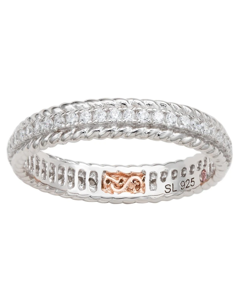 Suzy Levian Sterling Silver Cubic Zirconia French Filigree Eternity Band