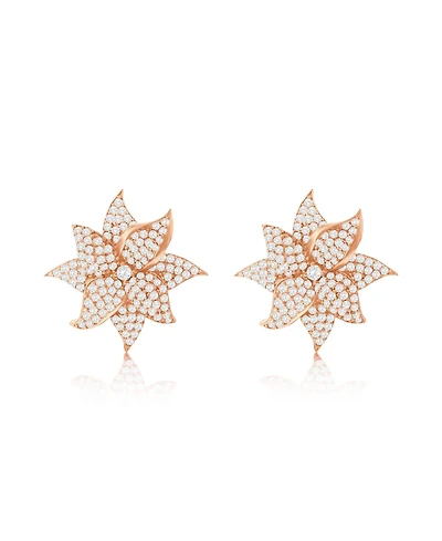 Suzy Levian Rose Sterling Silver White Cubic Zirconia Large Pave Flower Earrings