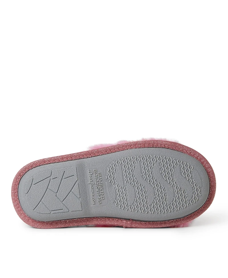 Dearfoams Girls Lana Fuzzy Slide Slipper Bird