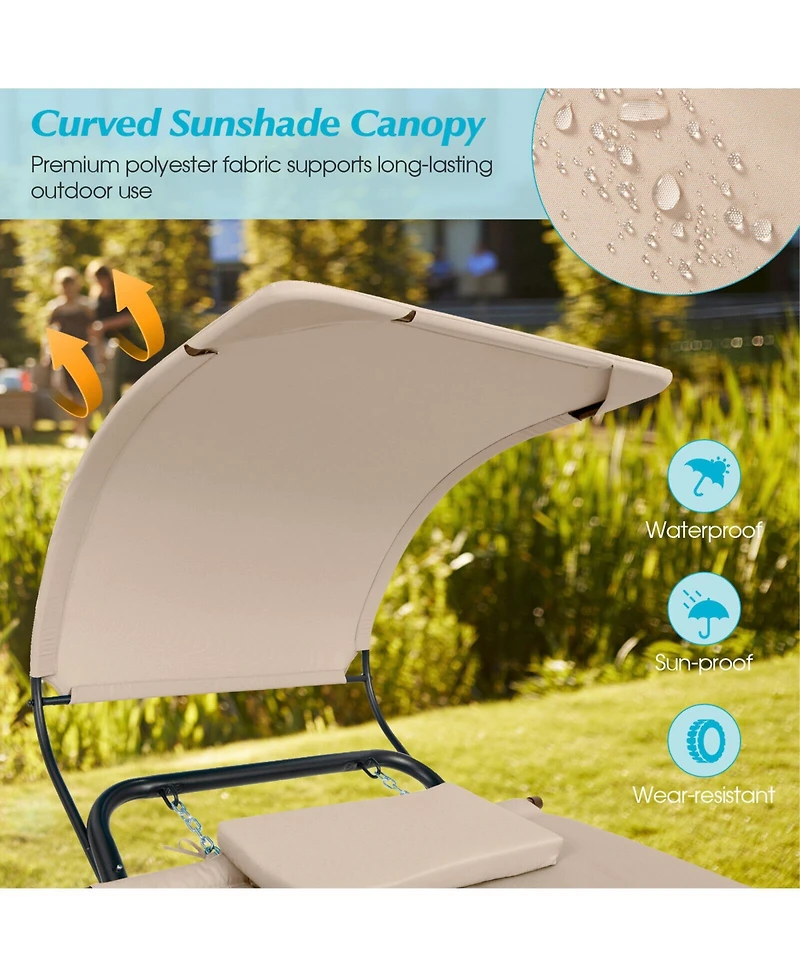 Inolait Sugift Patio Hanging Chaise Lounge Chair with Canopy Cushion Pillow and Storage Bag