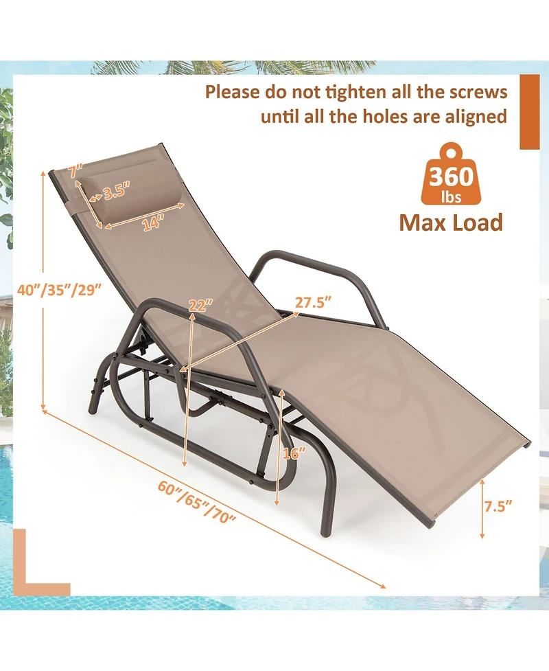 Inolait Sugift Outdoor Chaise Lounge Glider Chair with Armrests and Pillow
