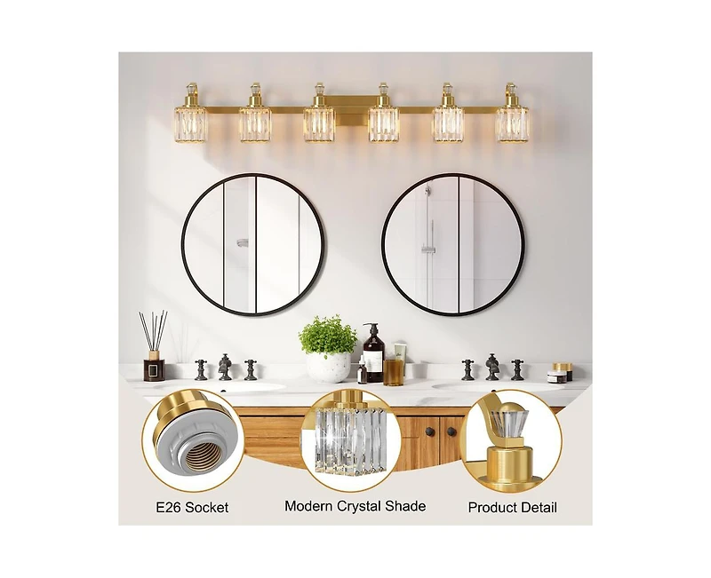gaomon Bathroom Vanity Light Fixtures Modern Crystal Vanity Light Fixtures Over Mirror FF0C;6 Light Modern Crystal Wall Lighting with Square Shade Gol