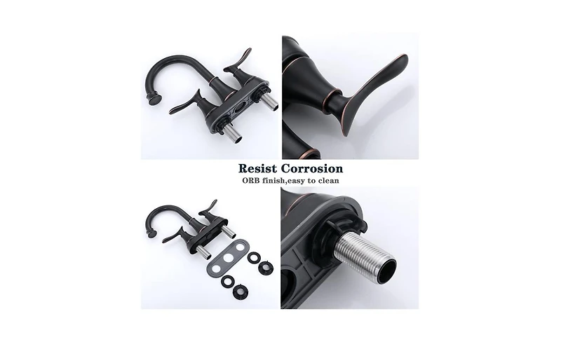 Slickblue 2-Handle 4-Inch Oil Rubbed Bronze Bathroom Faucet for Vanity Sinks, Complete with Pop-Up Drain and Supply Hoses