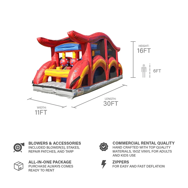 JumpOrange Shadow Obstacle Course Bounce House Inflatable for Kids and Adults with Blower, Commercial Grade, Pop Ups, Outdoor Indoor, Rental Quality (