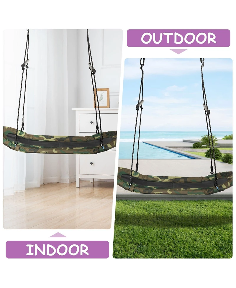 Sugift Saucer Tree Swing Surf Kids Outdoor Adjustable Oval Platform Set with Handle