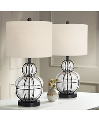 360 Lighting Eric Rustic Table Lamps Set of 2 24" High Dark Bronze Blown Glass Gourd Burlap Fabric Drum Shade for Bedroom Living Room Bedside Off