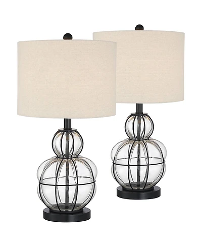 360 Lighting Eric Rustic Table Lamps Set of 2 24" High Dark Bronze Blown Glass Gourd Burlap Fabric Drum Shade for Bedroom Living Room Bedside Off