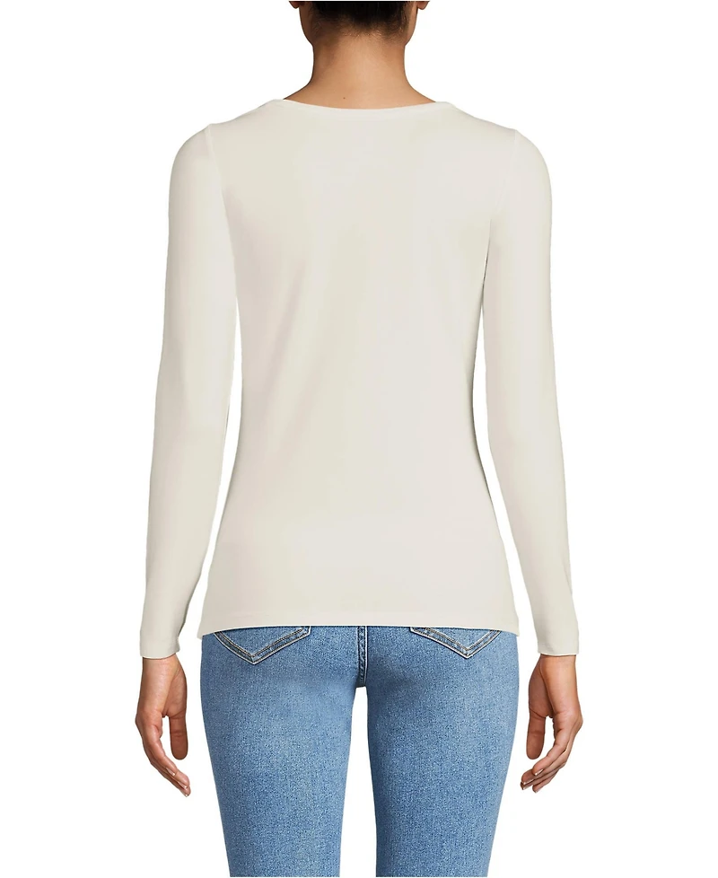 Lands' End Women's Lightweight Jersey Skimming Long Sleeve Scoop Neck T-shirt