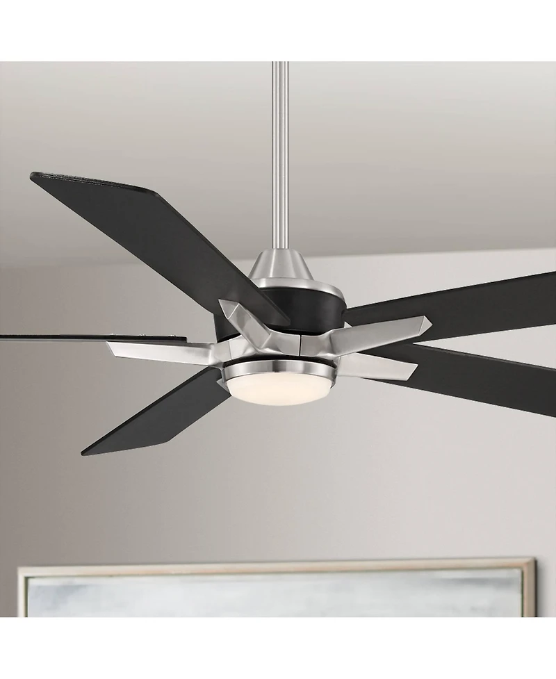 Casa Vieja 52" Vegas Nights Modern Industrial Indoor Outdoor Ceiling Fan 5 Blade Led Light Remote Control Brushed Nickel Finish Black Wood Blades Bedr