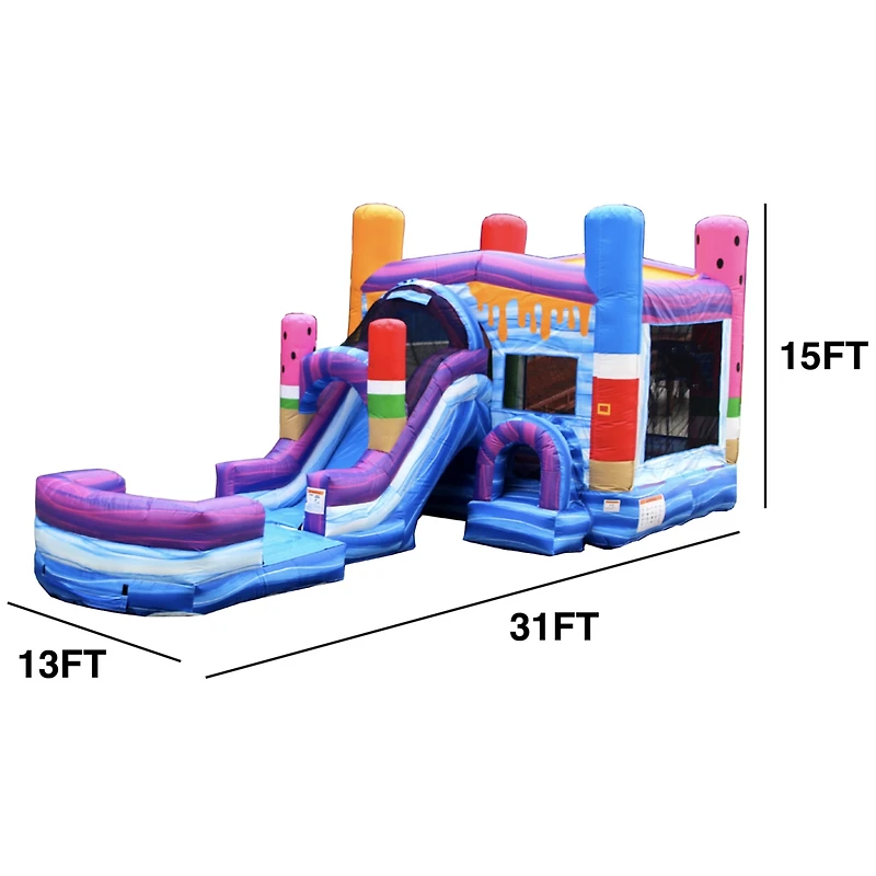 JumpOrange Ice Pops Bounce House Water Slide Combo with Pool (Blower Included), for Kids and Adults, Wet Dry Use, Tunnel Entrance, Basketball Hoop, Ou