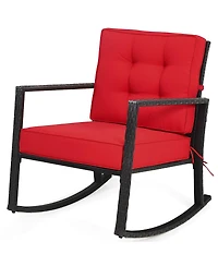 Sugift Patio Rattan Rocker Outdoor Glider Rocking Chair Cushion Lawn