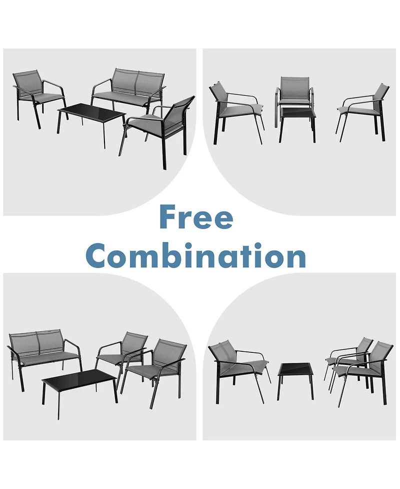 Sugift 4 Pieces Patio Furniture Set with Armrest Loveseat Sofas and Glass Table Deck