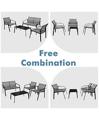 Sugift 4 Pieces Patio Furniture Set with Armrest Loveseat Sofas and Glass Table Deck