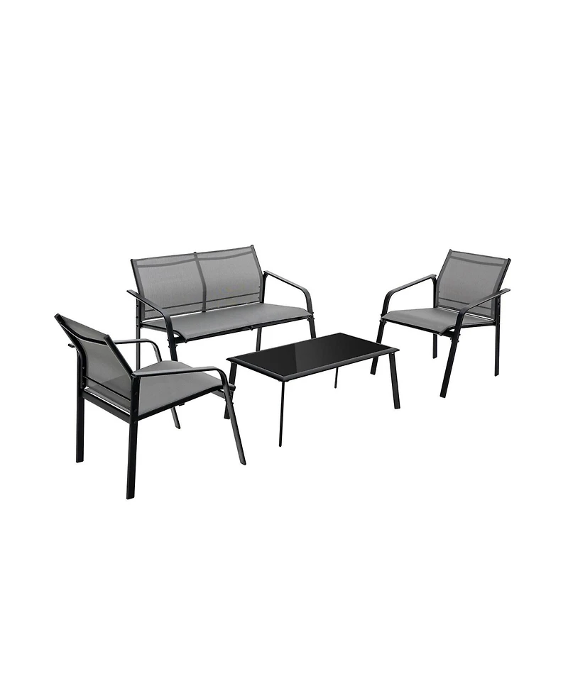Sugift 4 Pieces Patio Furniture Set with Armrest Loveseat Sofas and Glass Table Deck