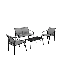 Sugift 4 Pieces Patio Furniture Set with Armrest Loveseat Sofas and Glass Table Deck