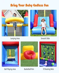 Inolait Castle Slide Inflatable Bounce House with Ball Pit and Basketball Hoop