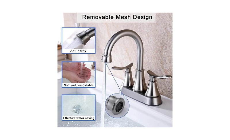 Slickblue 2-Handle 4-Inch Brushed Nickel Bathroom Faucet for Vanity Sinks, Complete with Pop-Up Drain and Supply Hoses