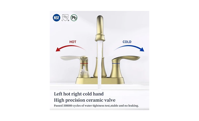 Slickblue Brushed Gold Bathroom Faucet with Pop-Up Drain & Supply Hoses, 2-Handle 360-Degree High Arc Swivel Spout, 4-Inch Centerset Vanity Sink Fauce