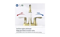 Slickblue Brushed Gold Bathroom Faucet with Pop-Up Drain & Supply Hoses, 2-Handle 360-Degree High Arc Swivel Spout, 4-Inch Centerset Vanity Sink Fauce