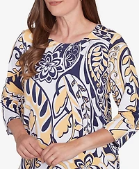Alfred Dunner Petite Dramatic Paisley Crew Neck Top