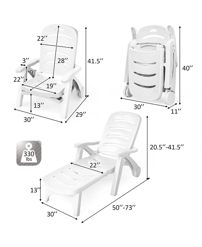 Sugift 5 Position Adjustable Folding Lounger Chaise Chair on Wheels