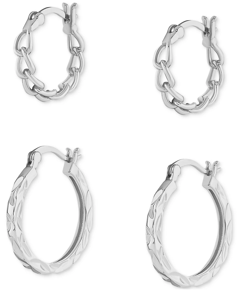 Polished Braided & Diamond-Cut Hoop Earrings Set in 18k Gold over Sterling Silver, Created for Macy's
