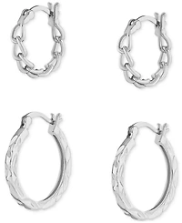 Polished Braided & Diamond-Cut Hoop Earrings Set in 18k Gold over Sterling Silver, Created for Macy's
