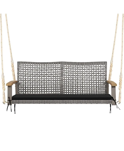 Sugift 2-Person Patio Wicker Hanging Swing Chair