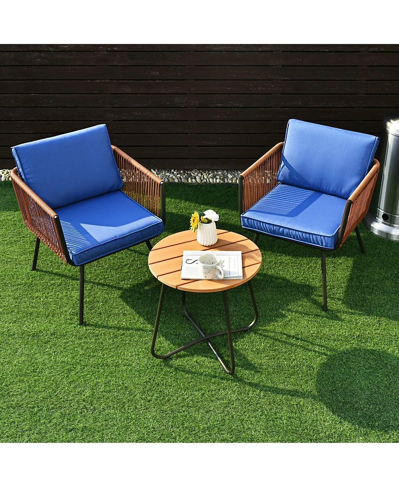 Sugift 3 Pieces Patio Bistro Furniture Set with Armrest and Soft Cushions