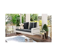 Slickblue 2-Person Wicker Hanging Porch Swing with Chains, Cushion, and Pillows