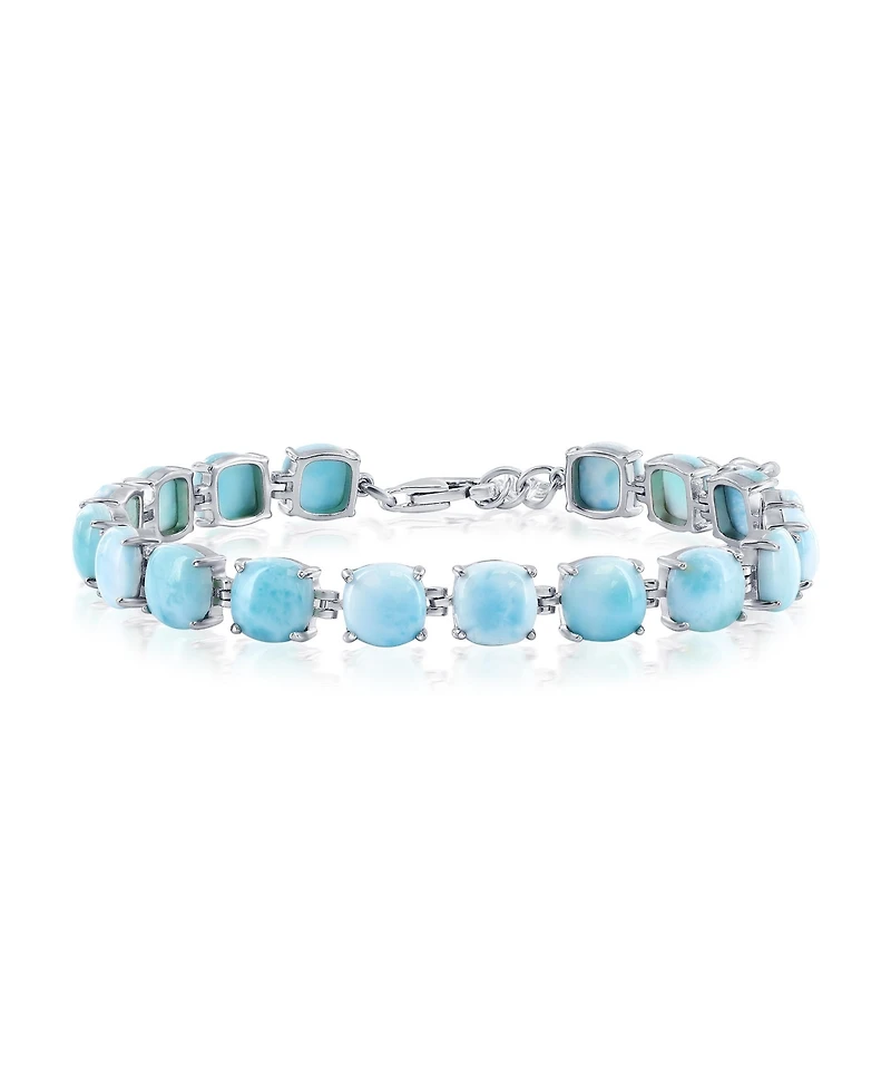 Caribbean Treasures Sterling Silver, 6.5mm 4-Prong Tennis Bracelet (Available Larimar, Lapis, or Malachite)