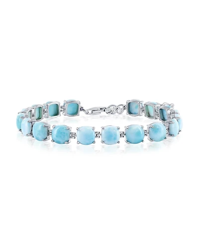 Caribbean Treasures Sterling Silver, 6.5mm 4-Prong Tennis Bracelet (Available Larimar, Lapis, or Malachite)