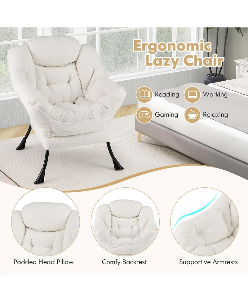 Large Lazy Chair with Cozy Head Pillow Stylish Tufted Back & Seat Armrests