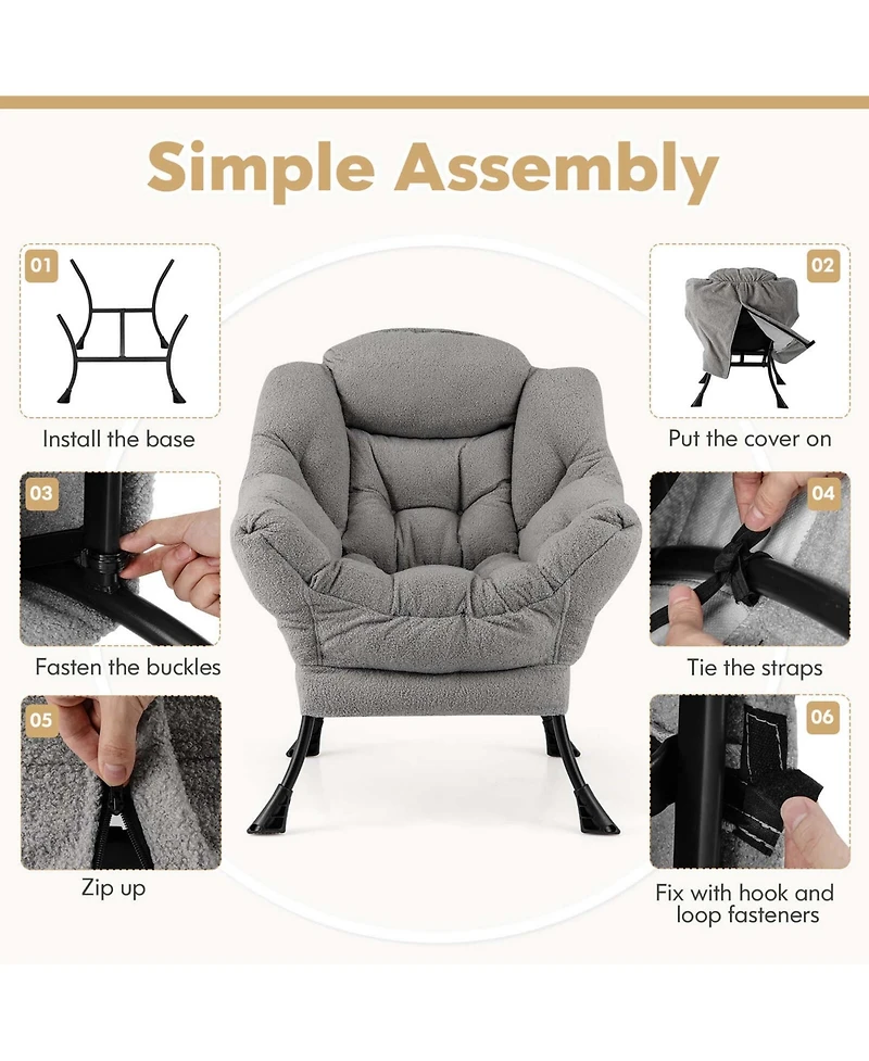 Large Lazy Chair with Cozy Head Pillow Stylish Tufted Back & Seat Armrests