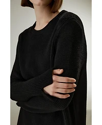 Lilysilk Women's Merino Wool Ribbed Slit Cuff Sweater