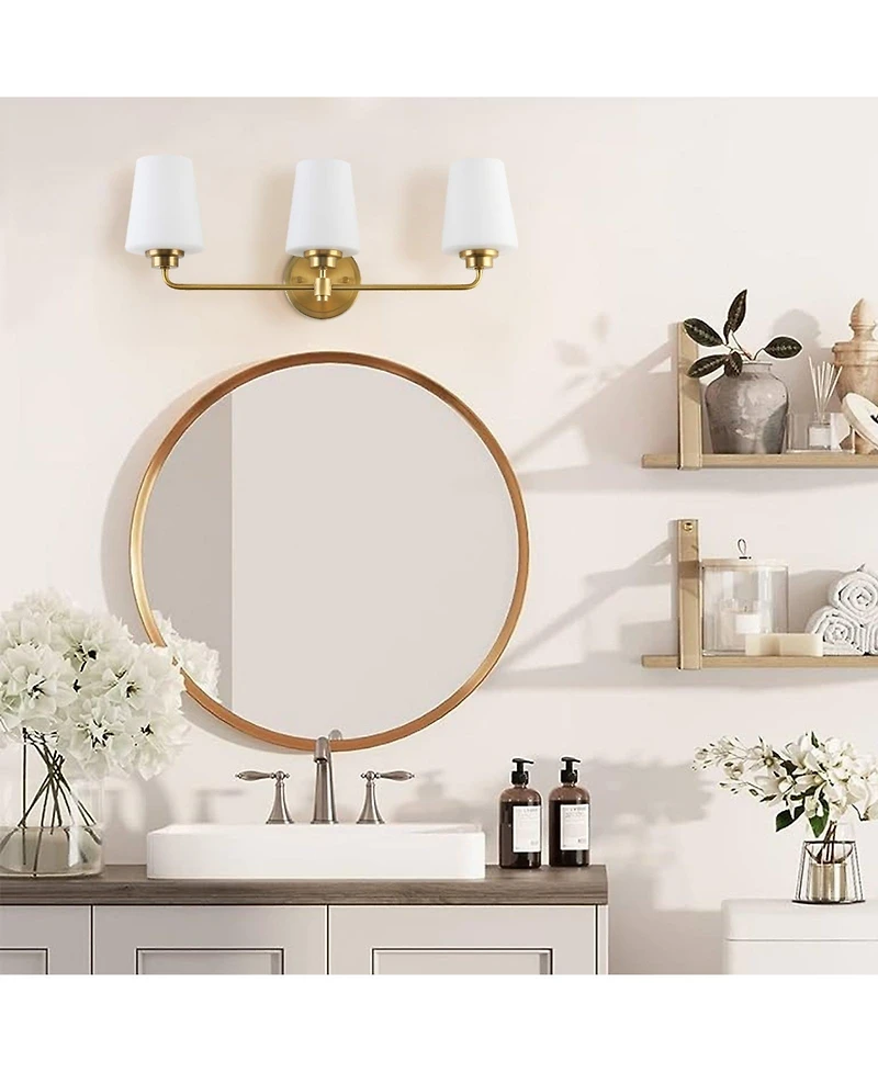 Flynama 22.5 in. W 3-Light White Plus Gold Bathroom Vanity Light with Shade