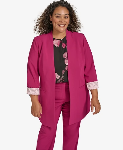 Calvin Klein Plus Size Open-Front Roll-Cuff Jacket