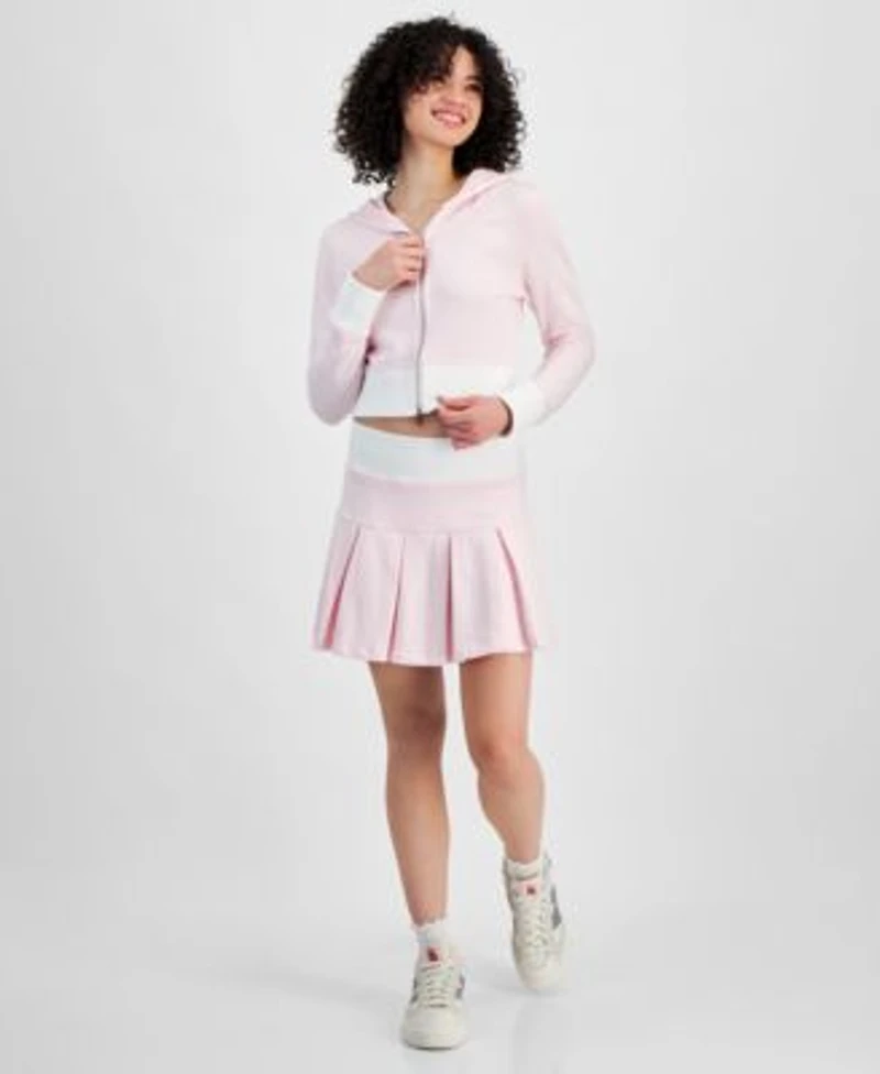 Madden Girl Juniors Zip Up Hoodie Pleated Mini Sweat Skirt