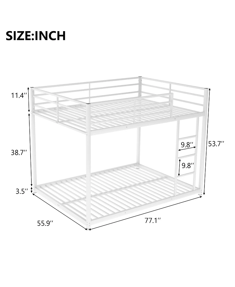 Streamdale Full Over Metal Bunk Bed, Low Bed With Ladder