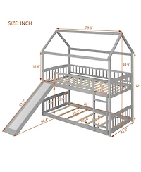 Streamdale Twin Over Twin Bunk Bed With Slide, House Bed With Slide