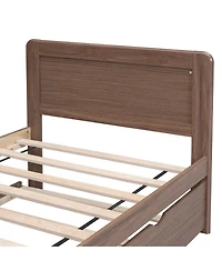 Streamdale Modern Twin Size Platform Bed with Trundle (Walnut)