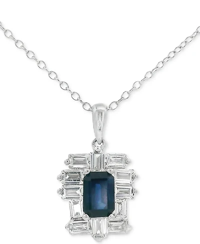 Emerald-Cut Gemstone & White Topaz (1-1/5 ct. t.w) Baguette Pendant Necklace 10k Gold Plated over Sterling Silver, 18"