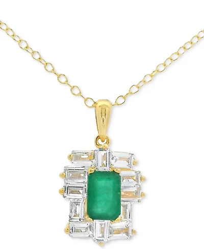 Emerald-Cut Gemstone & White Topaz (1-1/5 ct. t.w) Baguette Pendant Necklace 10k Gold Plated over Sterling Silver, 18"